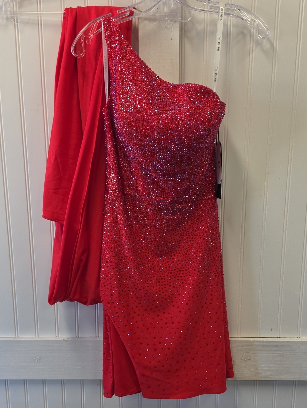 Sherri Hill NWT Red One-Shoulder Sequin Cape Mini Dress Size 00 #54858